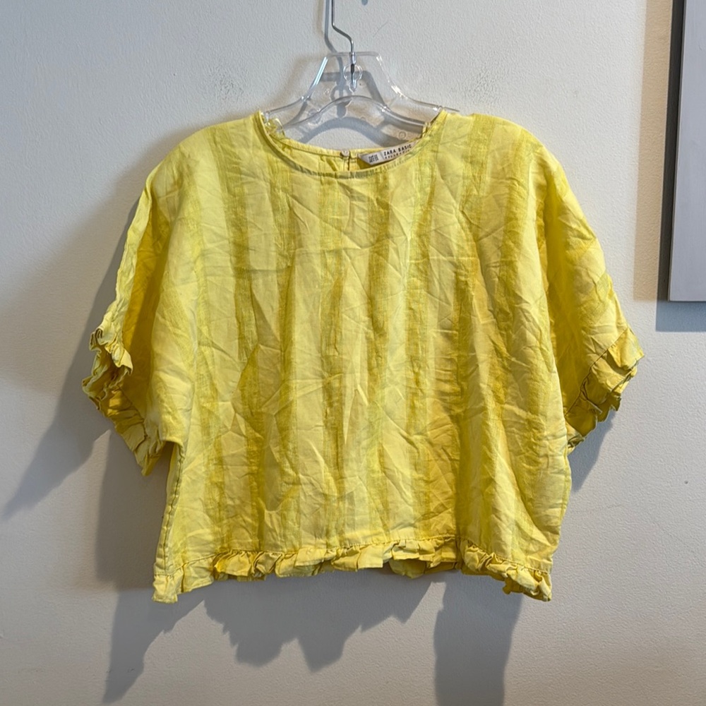Zara Yellow Short Sleeve Cropped Top